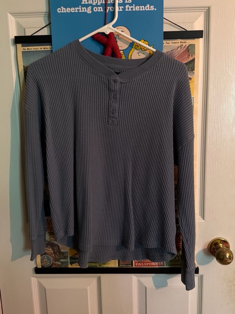 GAP Women's Long Sleeve Waffle Henley Top - Slate Blue
